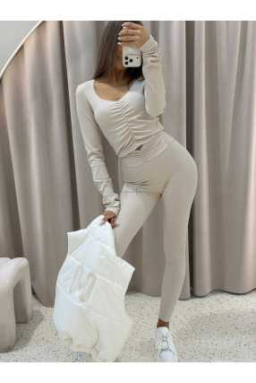 MM204 Komplet Modelujący Bluzka + Legginsy Mia Maison Beżowy