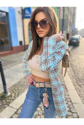 NB123 Elegancka Marynarka Damska Casual Turkus Kratka