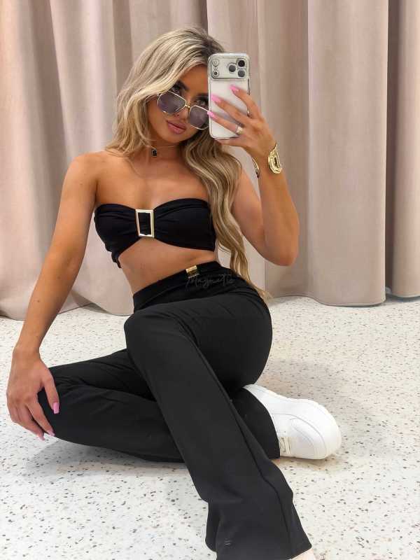 LM209 Top Opaska na Biust Gold Buckle Czarny