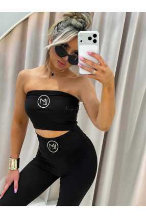 LM737 Top Opaska na Biust Line z Haftem Czarna