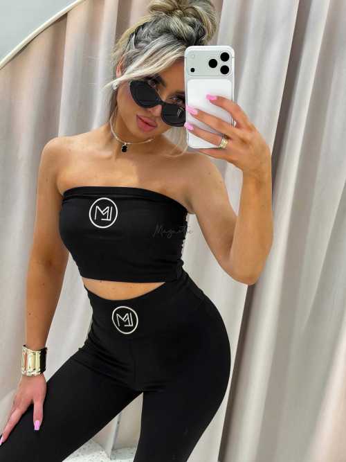 LM207 Top Opaska na Biust Line z Haftem Czarna