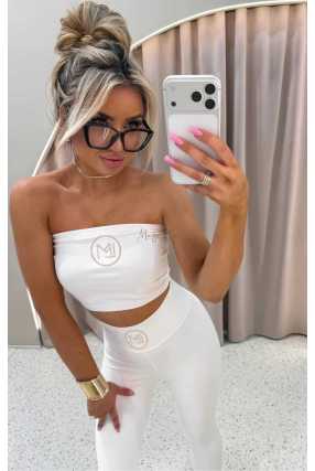 LM737 Top Opaska na Biust Line z Haftem Biała