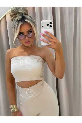 LM737 Top Opaska na Biust Line z Haftem Beżowa