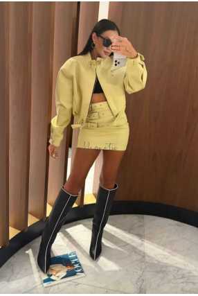 LM180 Spódnica Damska La Milla Ekoskóra + Klamry Żółta