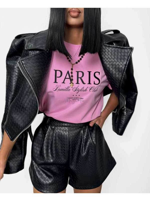 LM154 T-shirt La Milla Paris Haftowane Logo Różowy