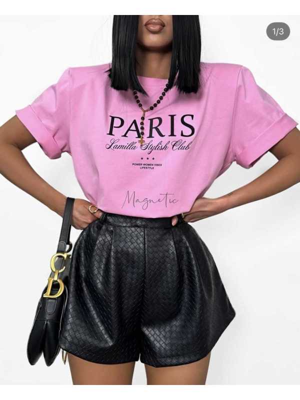 LM154 T-shirt La Milla Paris Haftowane Logo Różowy