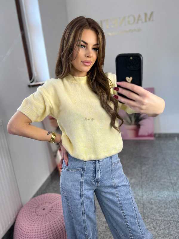 SW193 Sweter Damski z Krótkim Rękaw Verona Żółty