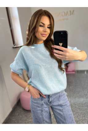 SW193 Sweter Damski z Krótkim Rękaw Verona Błękitny