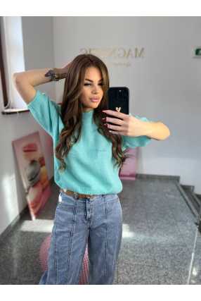 SW193 Sweter Damski z Krótkim Rękaw Verona Miętowy