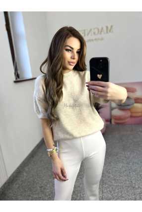 SW193 Sweter Damski z Krótkim Rękaw Verona Beżowy