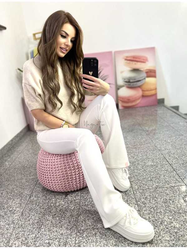 SW193 Sweter Damski z Krótkim Rękaw Verona Beżowy