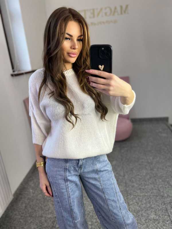 SW147 Sweter Damski z krótkim rękawem Montana Biały