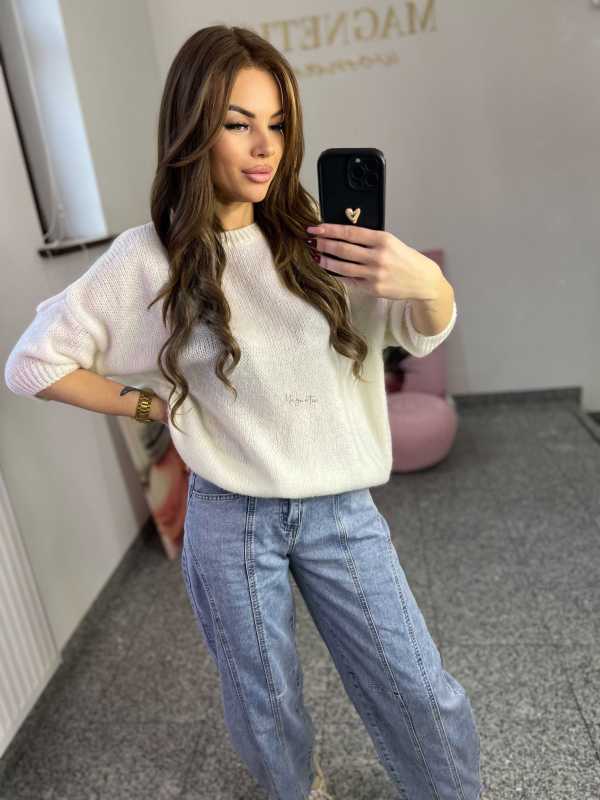 SW147 Sweter Damski z krótkim rękawem Montana Biały