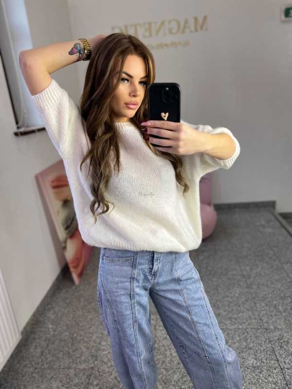 SW147 Sweter Damski z krótkim rękawem Montana Biały