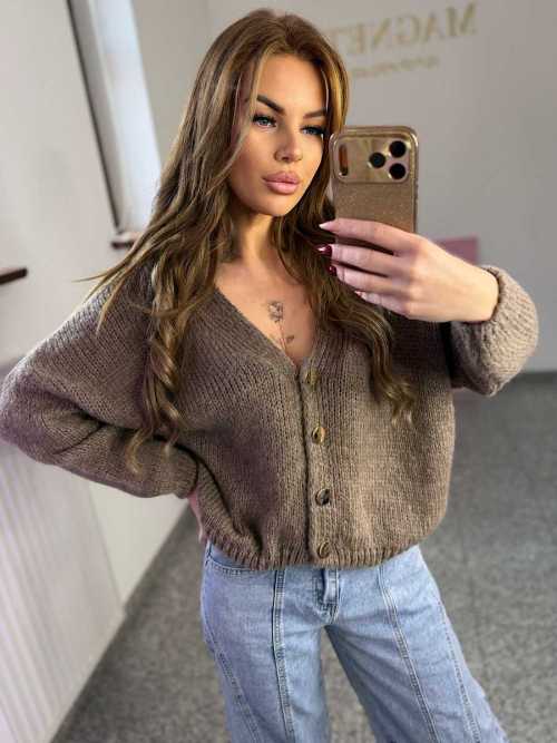 SW148 Sweter Kardigan Oversize Złote Brązowy