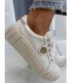 B159 Buty Sneakersy Damskie Premium Skóra Naturalna Białe na Platformie