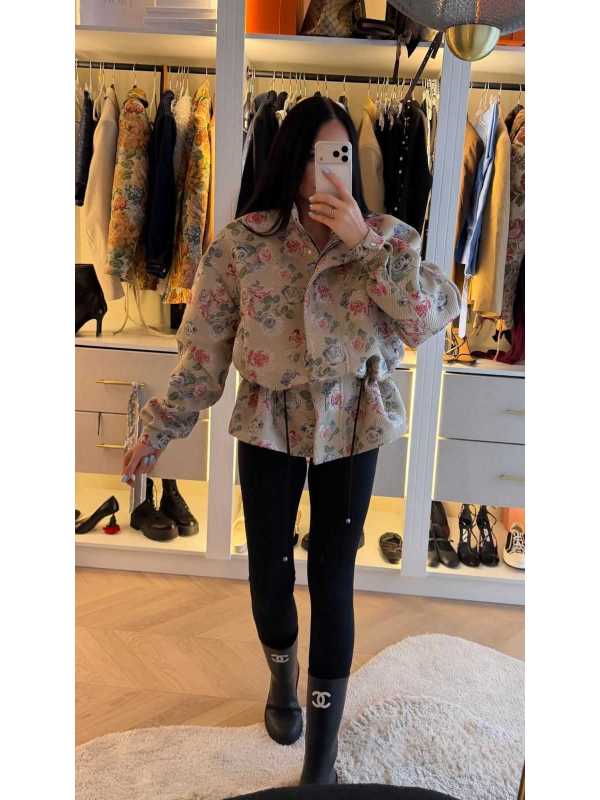 LM261 Marynarka Żakardowa Premium Kurtka Parka Flowers LA MILLA