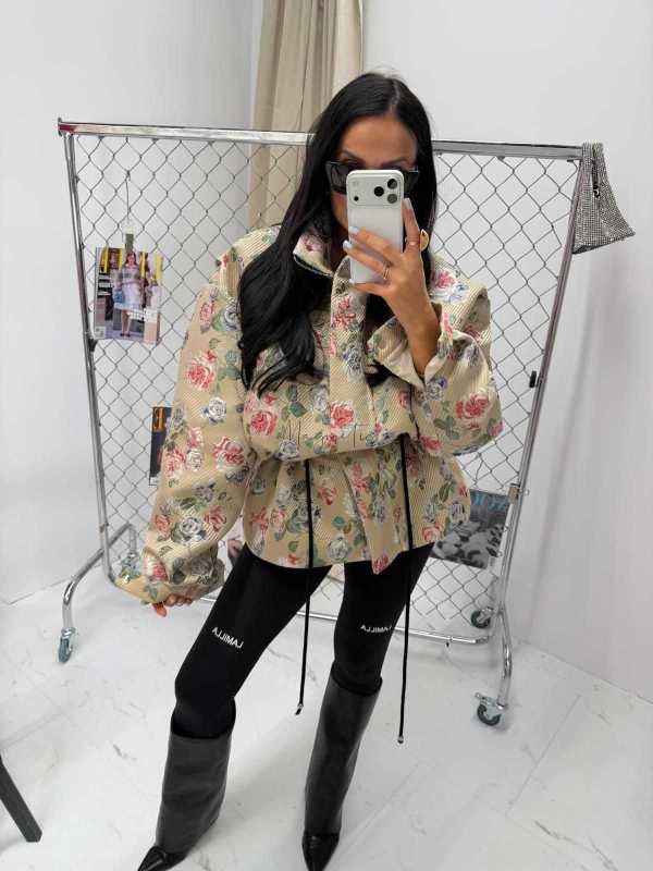 LM261 Marynarka Żakardowa Premium Kurtka Parka Flowers LA MILLA