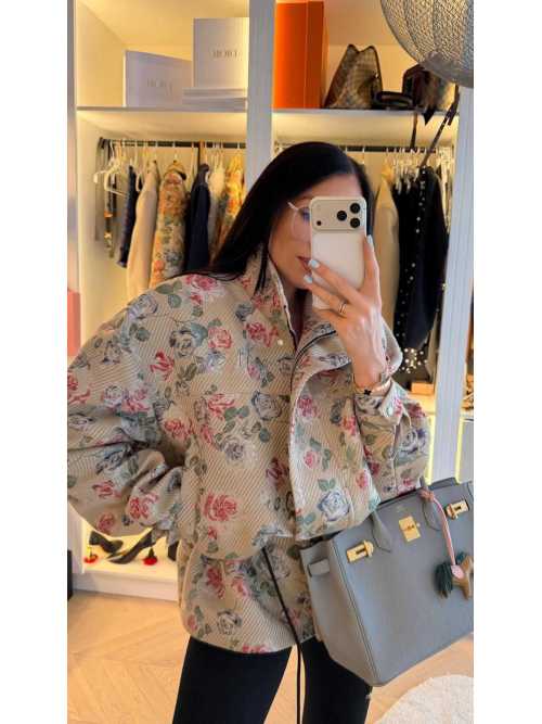 LM261 Marynarka Żakardowa Premium Kurtka Parka Flowers LA MILLA