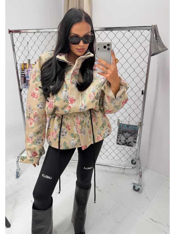LM261 Marynarka Żakardowa Premium Kurtka Parka Flowers LA MILLA
