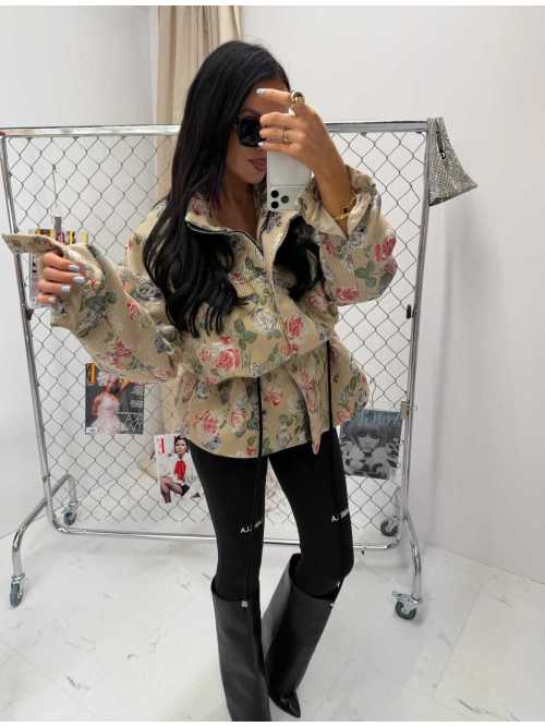 LM261 Marynarka Żakardowa Premium Kurtka Parka Flowers LA MILLA