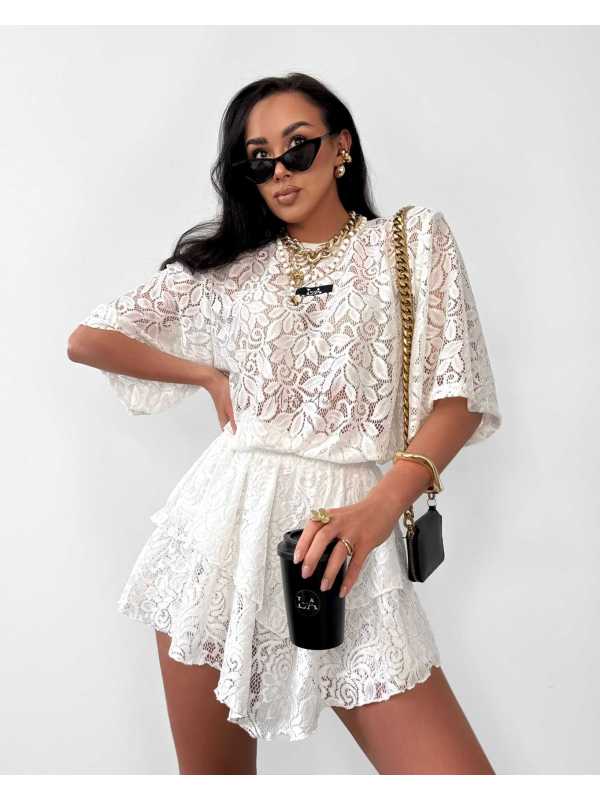 LM930 Spódnico-spodenki Damskie Koronka La Milla Białe