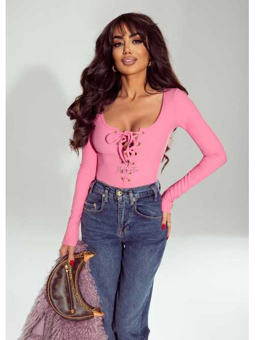 RB255 Bluzka Damska Rico Bella Iva Sznurowana Różowa