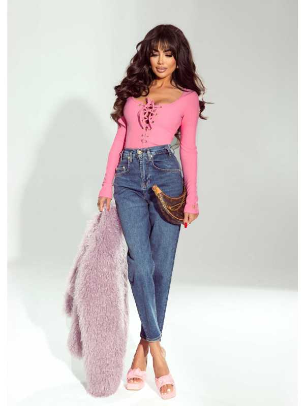 RB255 Bluzka Damska Rico Bella Iva Sznurowana Różowa