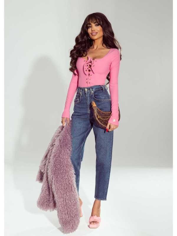 RB255 Bluzka Damska Rico Bella Iva Sznurowana Różowa