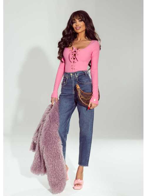 RB255 Bluzka Damska Rico Bella Iva Sznurowana Różowa