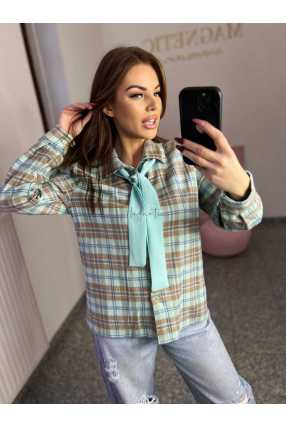 NB217 Koszula Damska Bawełna Flanelowa w Kratę Turkusowa