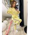 NB202 Komplet Dresowy Damski Masełkowy Szeroka Nogawka Lampasy Żółty
