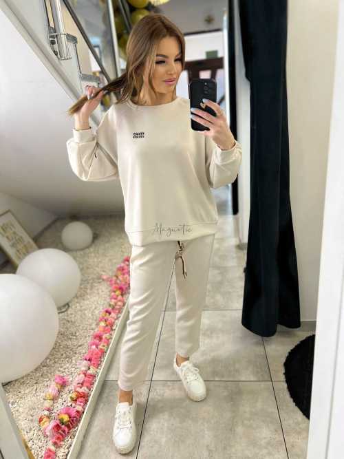 NB200 Komplet Dresowy Damski Masełkowy Min Min Beżowy