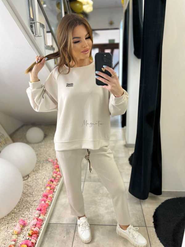 NB200 Komplet Dresowy Damski Masełkowy Min Min Beżowy