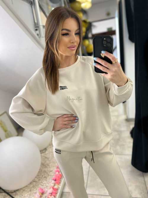 NB200 Komplet Dresowy Damski Masełkowy Min Min Beżowy