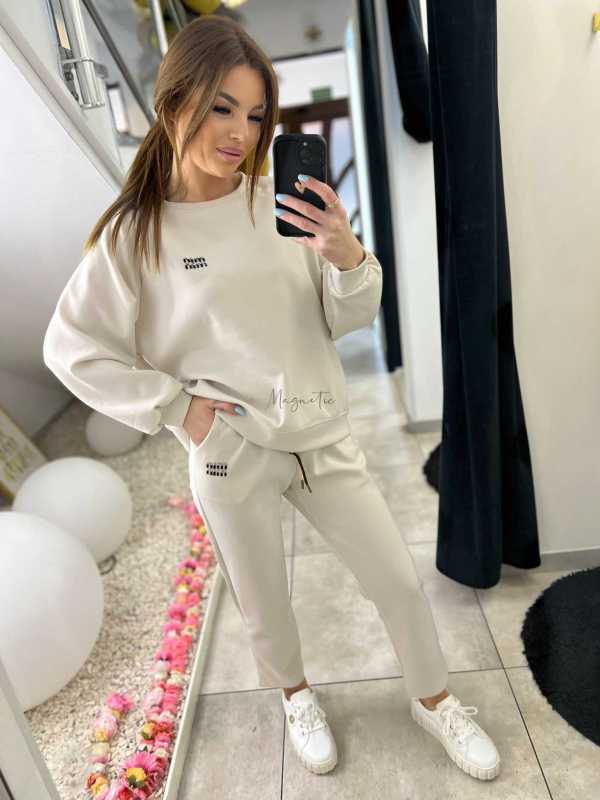 NB200 Komplet Dresowy Damski Masełkowy Min Min Beżowy