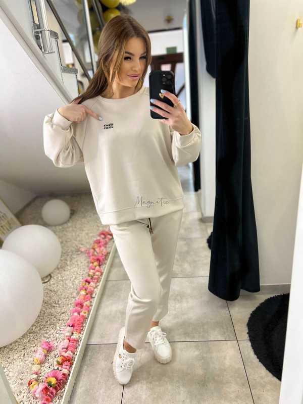 NB200 Komplet Dresowy Damski Masełkowy Min Min Beżowy