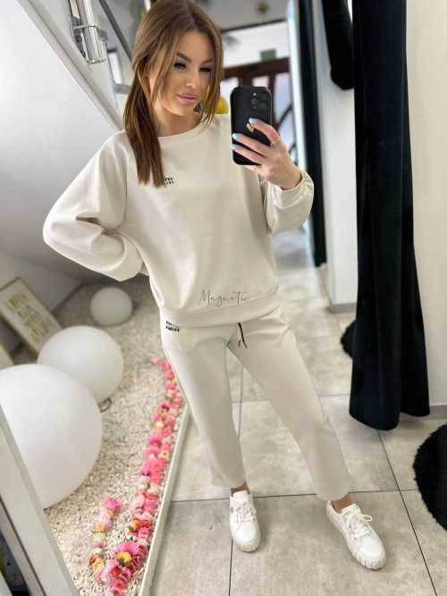 NB200 Komplet Dresowy Damski Masełkowy Min Min Beżowy