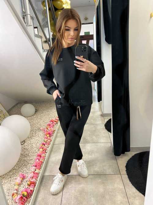 NB200 Komplet Dresowy Damski Masełkowy Min Min Czarny