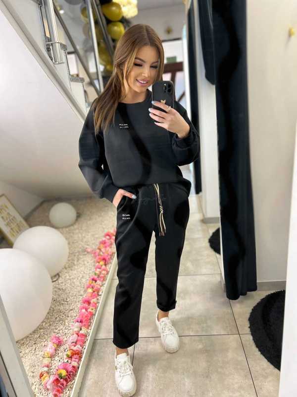 NB200 Komplet Dresowy Damski Masełkowy Min Min Czarny