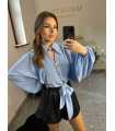 NB194 Elegancka Koszula Damska z Kołnierzykiem Niebieska