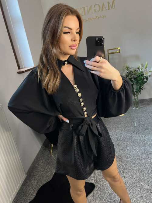 NB194 Elegancka Koszula Damska z Kołnierzykiem Czarna