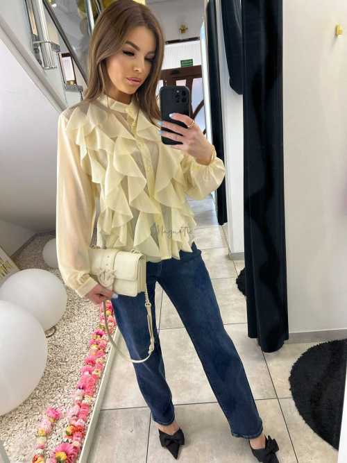 NB219 Elegancka Koszula Damska z falbanami Żółta