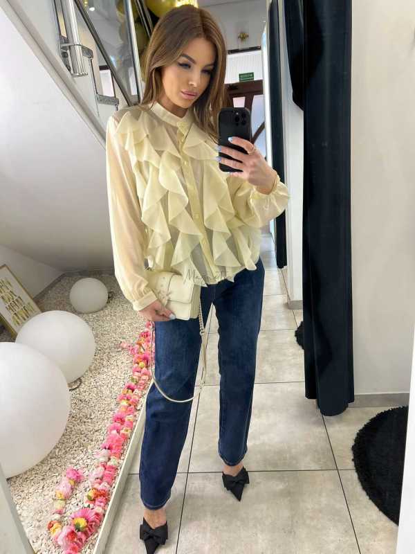 NB219 Elegancka Koszula Damska z falbanami Żółta