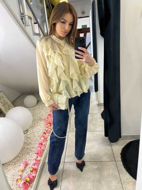 NB219 Elegancka Koszula Damska z falbanami Żółta