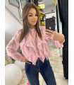 NB219 Elegancka Koszula Damska z falbanami Pudrowy Róż