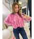 NB219 Elegancka Koszula Damska z falbanami Różowa