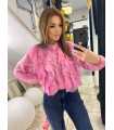 NB219 Elegancka Koszula Damska z falbanami Różowa