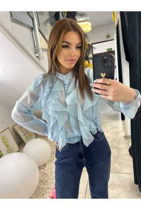 NB219 Elegancka Koszula z falbanami Niebieska