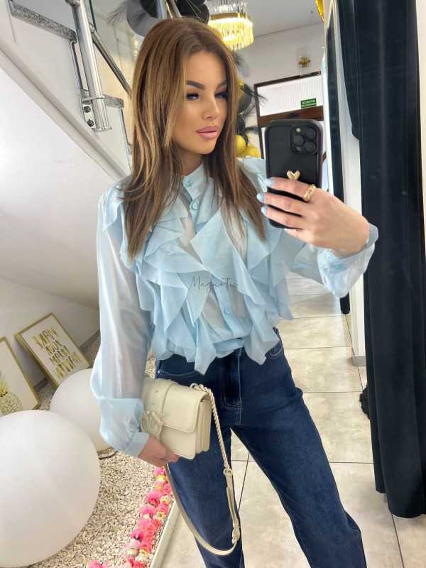 NB219 Elegancka Koszula z falbanami Niebieska